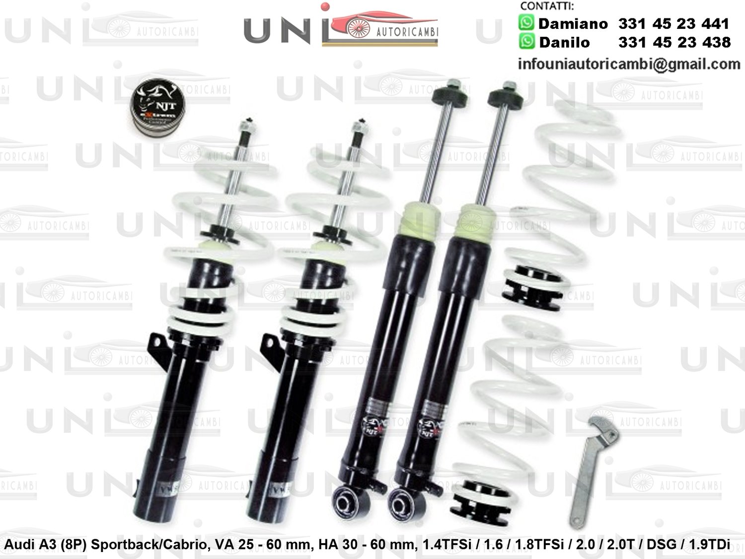 Assetto a Ghiera Regolabile Audi A3 (8P) Sportback / Cabrio 1.4TFSi / 1.6 / 1.8TFSi / 2.0 / 2.0T / DSG / 1.9TDi