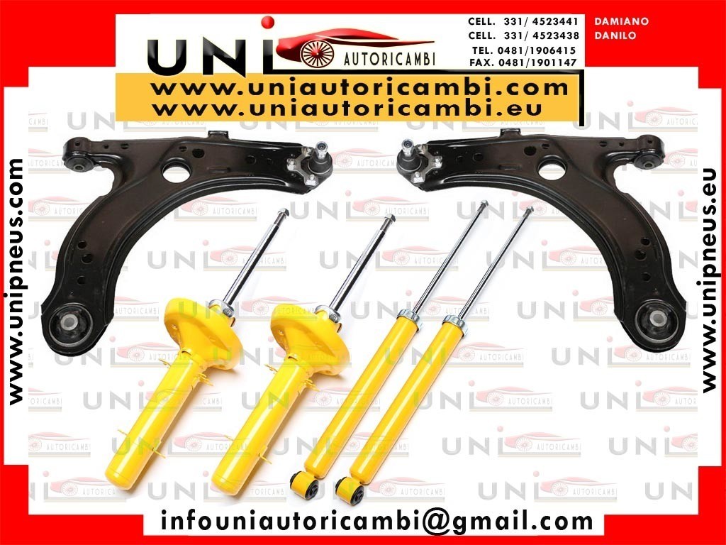 4 x Ammortizzatori sportivi GIALLI + 2 Bracci per: AUDI A3 8L DAL 1996- , SEAT LEON e TOLEDO 1M dal 1999- , VW GOLF 4 dal 1998- , VW BORA 4 dal 1998 - 1.9TDI