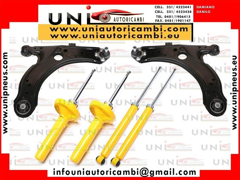 4 x Ammortizzatori sportivi GIALLI + 2 Bracci per: AUDI A3 8L DAL 1996- , SEAT LEON e TOLEDO 1M dal 1999- , VW GOLF 4 dal 1998- , VW BORA 4 dal 1998 - 1.9TDI