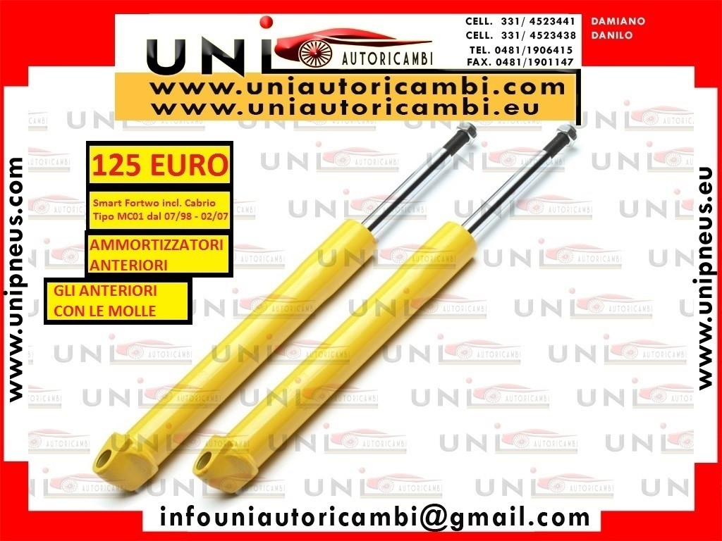 2 Ammortizzatori Anteriori Sportivi per: Smart Cabrio+City Coupe+Crossblade (450) Smart Roadster+ Roadster Coupe (452) Fortwo Coupe+ Fortwo Cabrio (450)