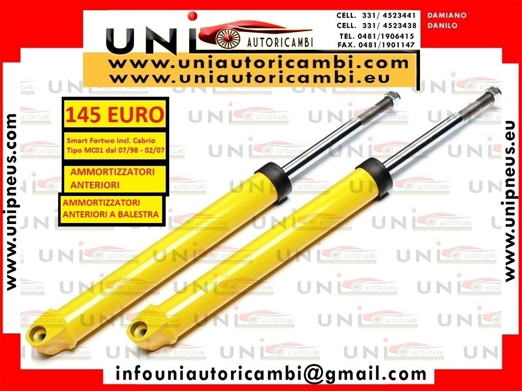 2 Ammortizzatori Anteriori Sportivi per: Smart Fortwo incl. Cabrio Tipo MC01 dal 07/98 - 02/07 , ANTERIORE A BALESTRA