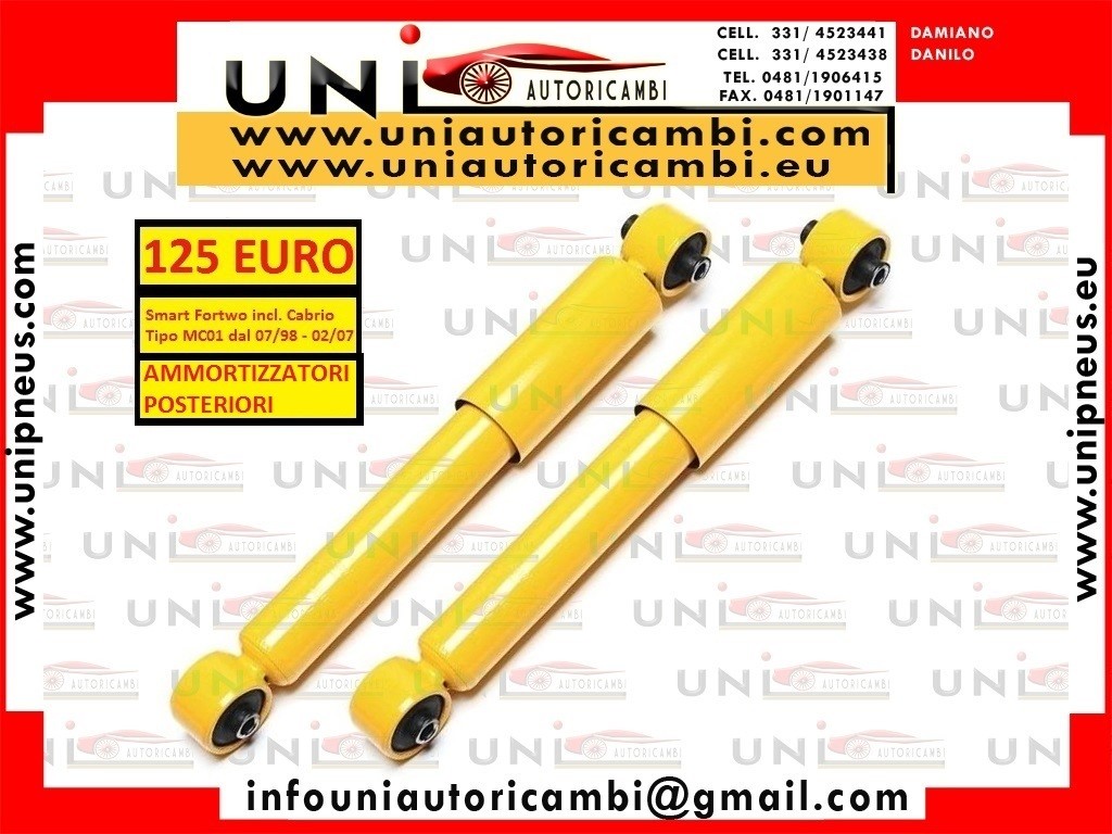 2 Ammortizzatori Posteriori Sportivi per: Smart Fortwo incl. Cabrio Tipo MC01 dal 07/98 - 02/07