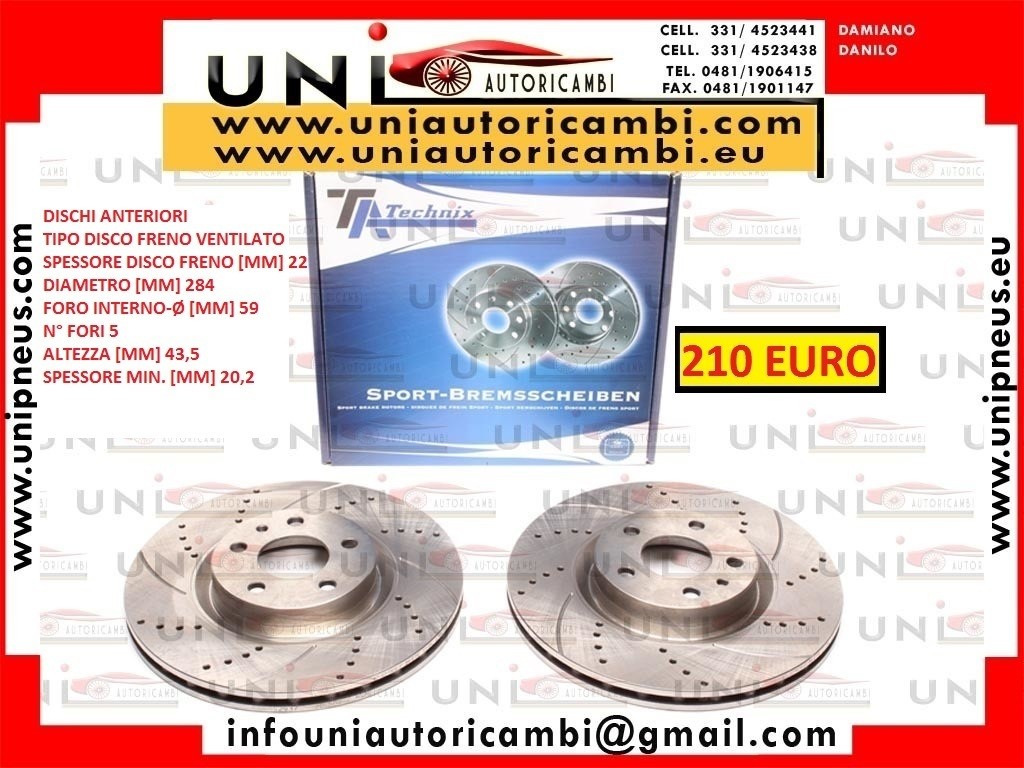 2 Dischi Anteriori Ventilati Diametro 284x22 mm per ALFA 147 156 164 GT Berlina e Sportwagon