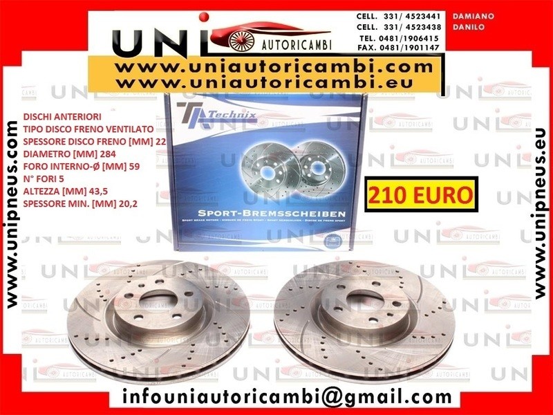 2 Dischi Anteriori Ventilati Diametro 284x22 mm per ALFA 147 156 164 GT Berlina e Sportwagon