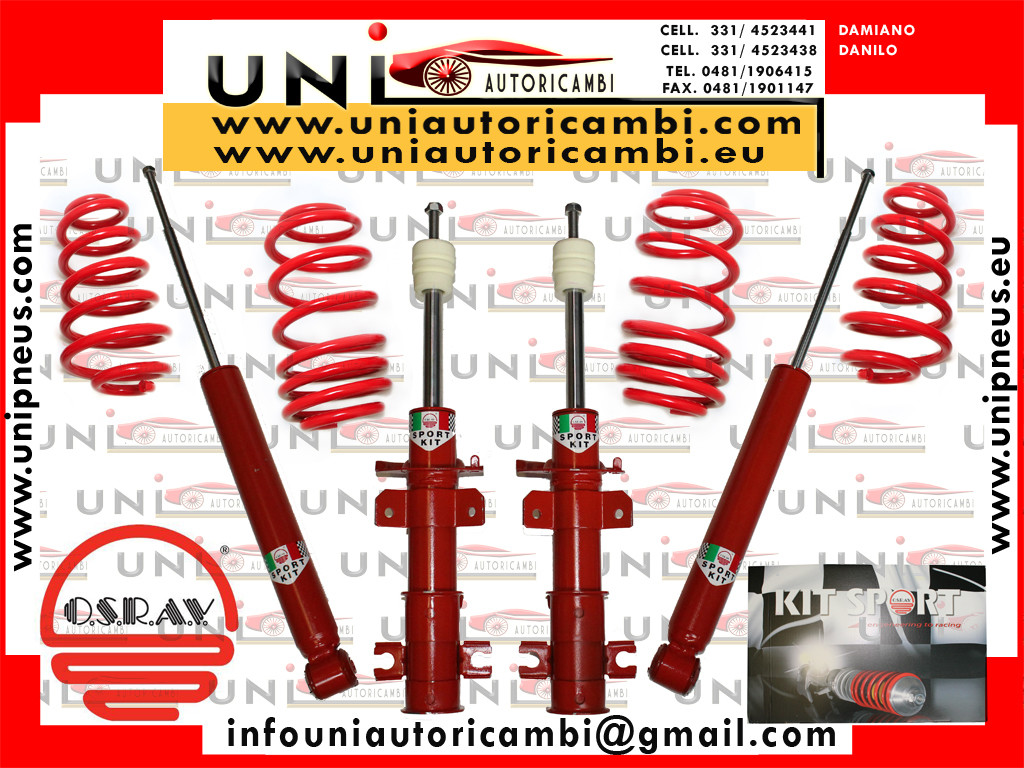 Kit 4 Ammortizzatori + 4 Molle Ribassate Sportive Rosse Osrav Lancia Ypsilon 843 da 2003