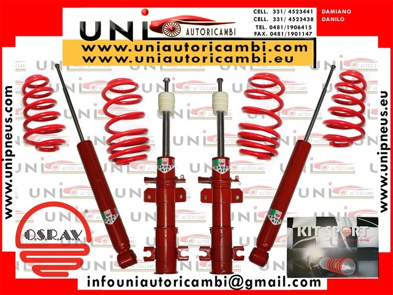 Kit 4 Ammortizzatori + 4 Molle Ribassate Sportive Rosse Osrav Lancia Ypsilon 843 da 2003