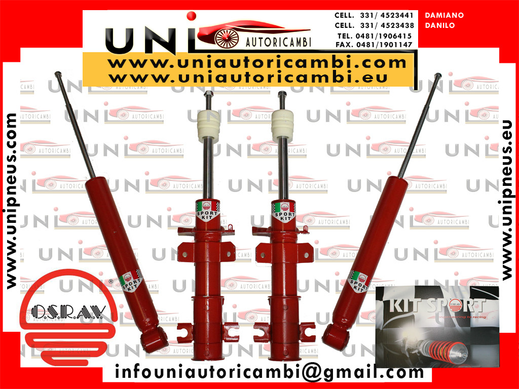 4X Ammortizzatori Sportivi Tarati e Accorciati a Taratura Fissa (COLORE ROSSO) Peugeot 207 Berlina / Station Wagon / CC da 02.2006