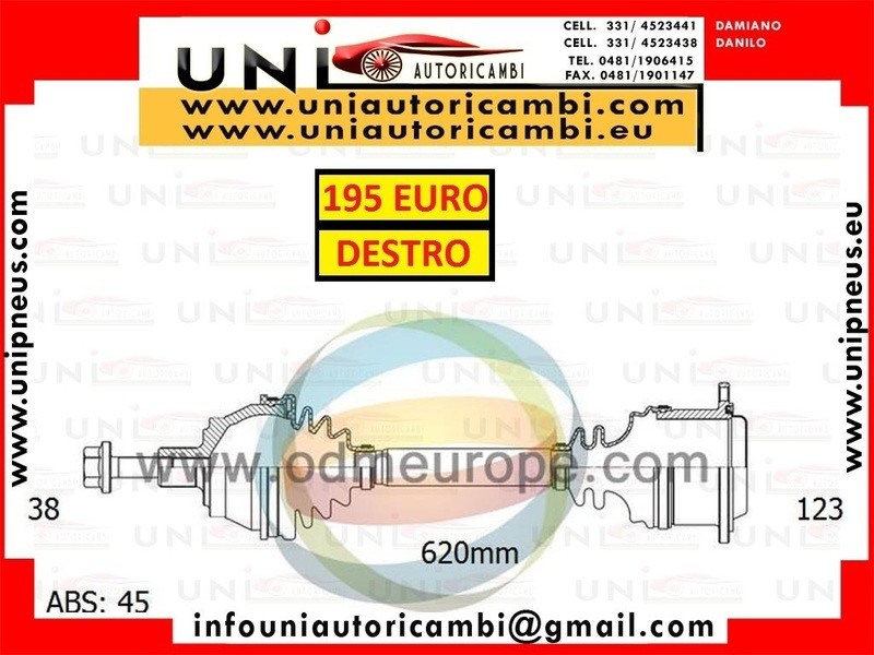 1x Semiasse Anteriore DESTRO DX per: AUDI A4 8E B6 dal 2001- Berlina e Avant