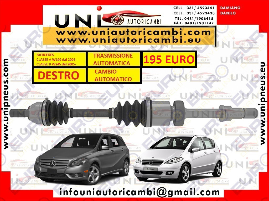ALBERO MOTORE o SEMIASSE ANTERIORE DESTRO DX COMPLETO C/ATM CAMBIO AUTOMATICO PER MERCEDES CLASSE A W169 dal 2004- , CLASSE B W245 dal 2005-