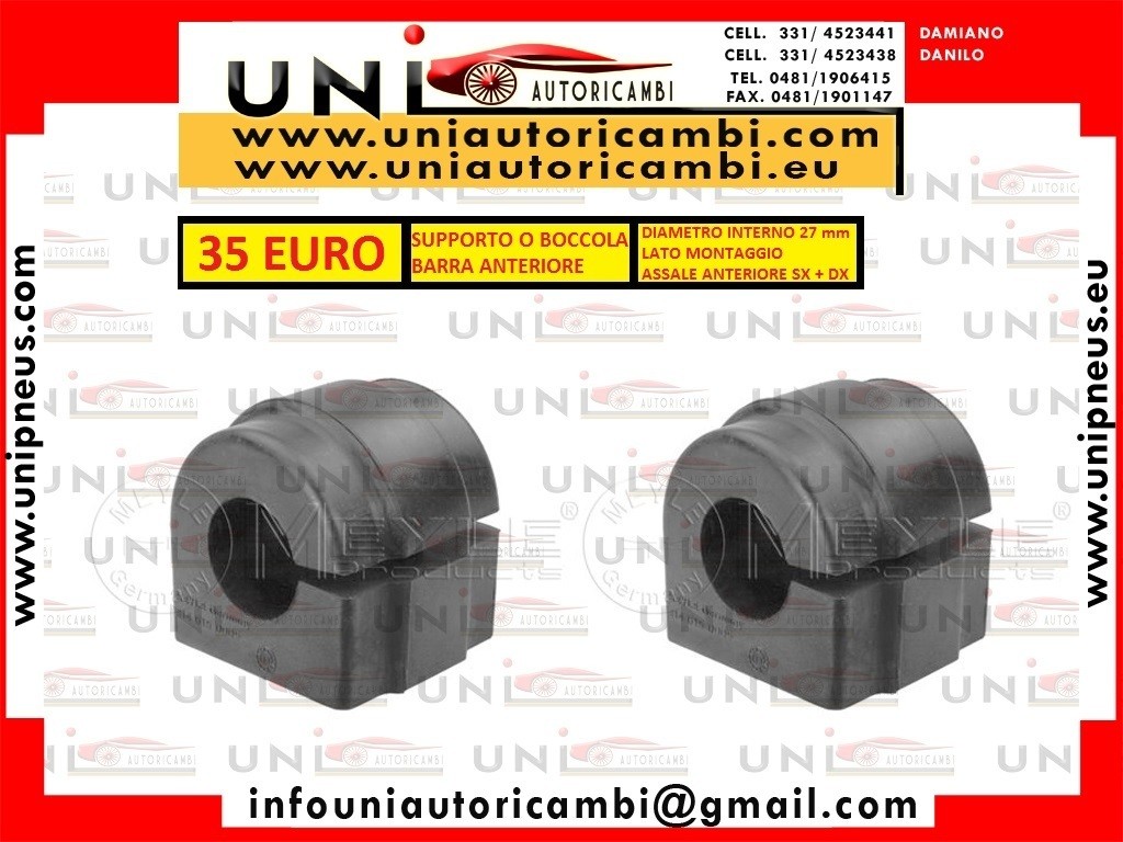 2x GOMMINI o BOCCOLE BARRA STABILIZZATRICE ANTERIORE DIAMETRO INTERNO 27 mm PER: BMW SERIE 1 E81 E87 E82 E88 , BMW SERIE 3 E90 E91 E92 E93 , BMW Z4 E84