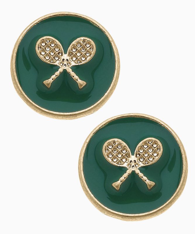 Chris Tennis Racket Enamel Circle Stud Earrings