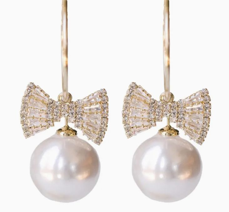 Bow Tie Pearl Statement Earrings