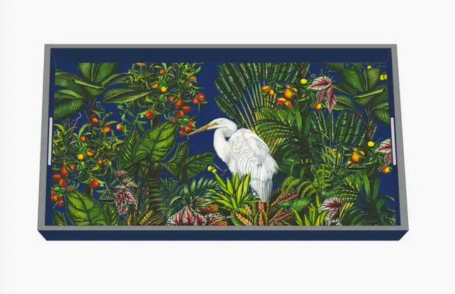 Wood Lacquer Tray - Egret Island