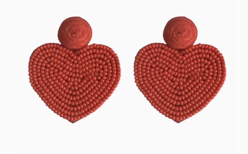 Red Beaded Heart Earrings