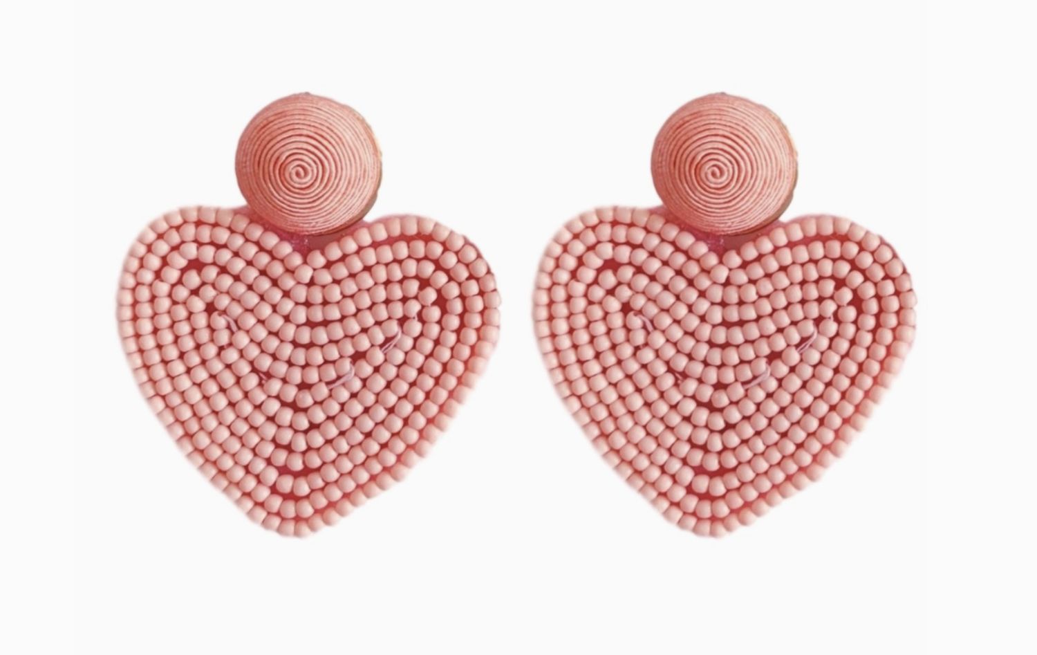 Pink Beaded Heart Earrings