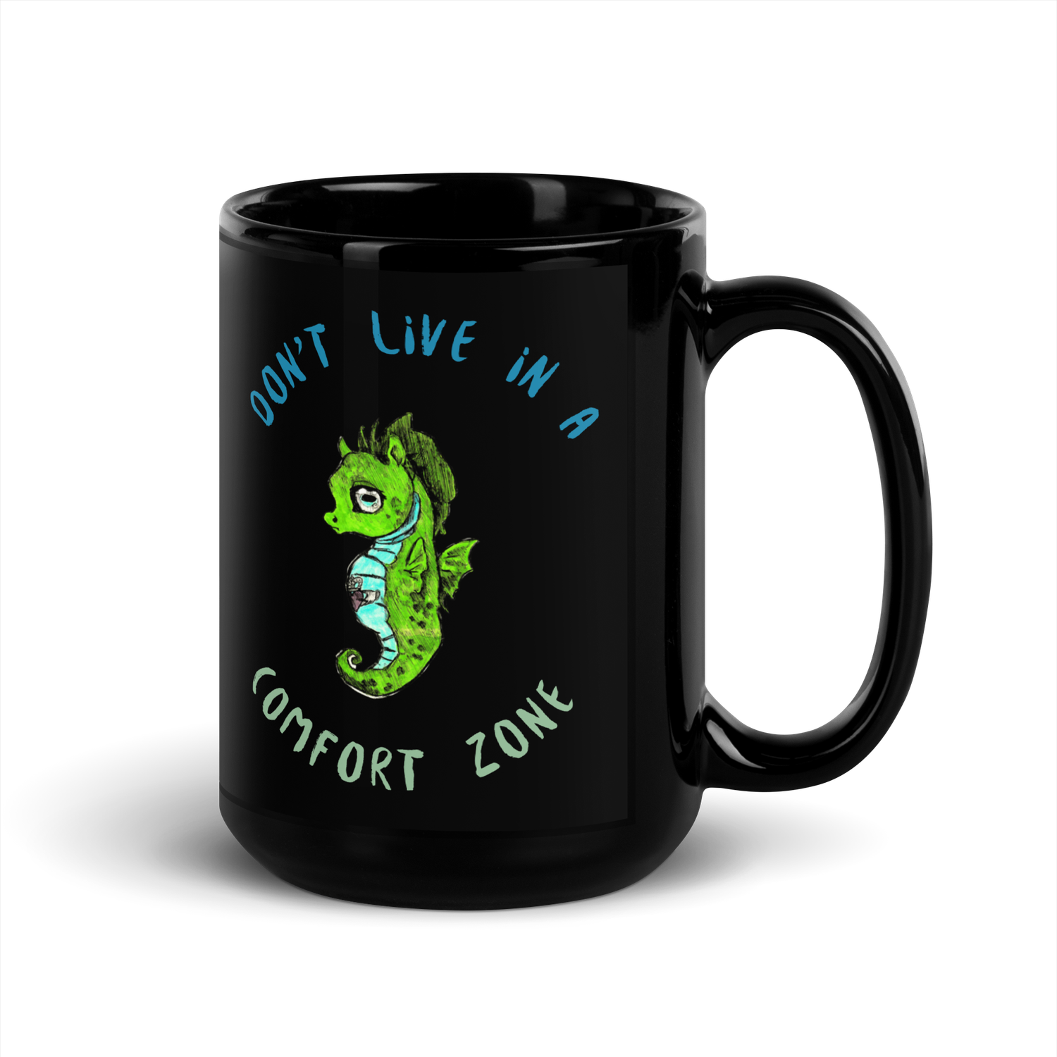 Sea Horse Black Glossy Mug
