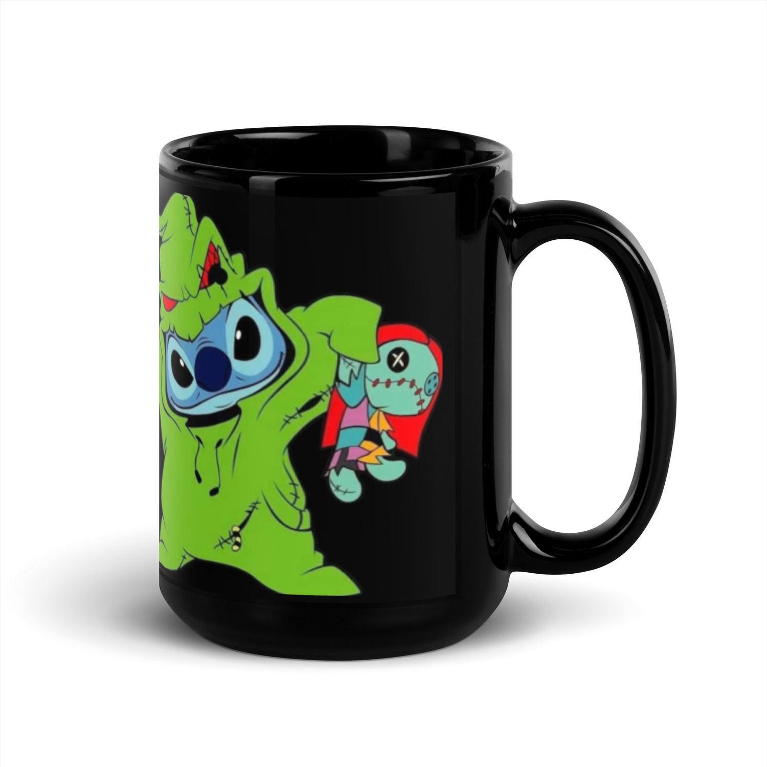 Stitch the Oogie Black Glossy Mug