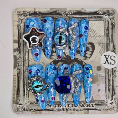Oceanic Mystique Handmade Press-On Nails with 3D Charms - XS