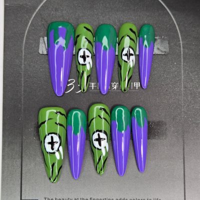 Spooky Frankenstein Handmade Halloween Press-On Nails - XS