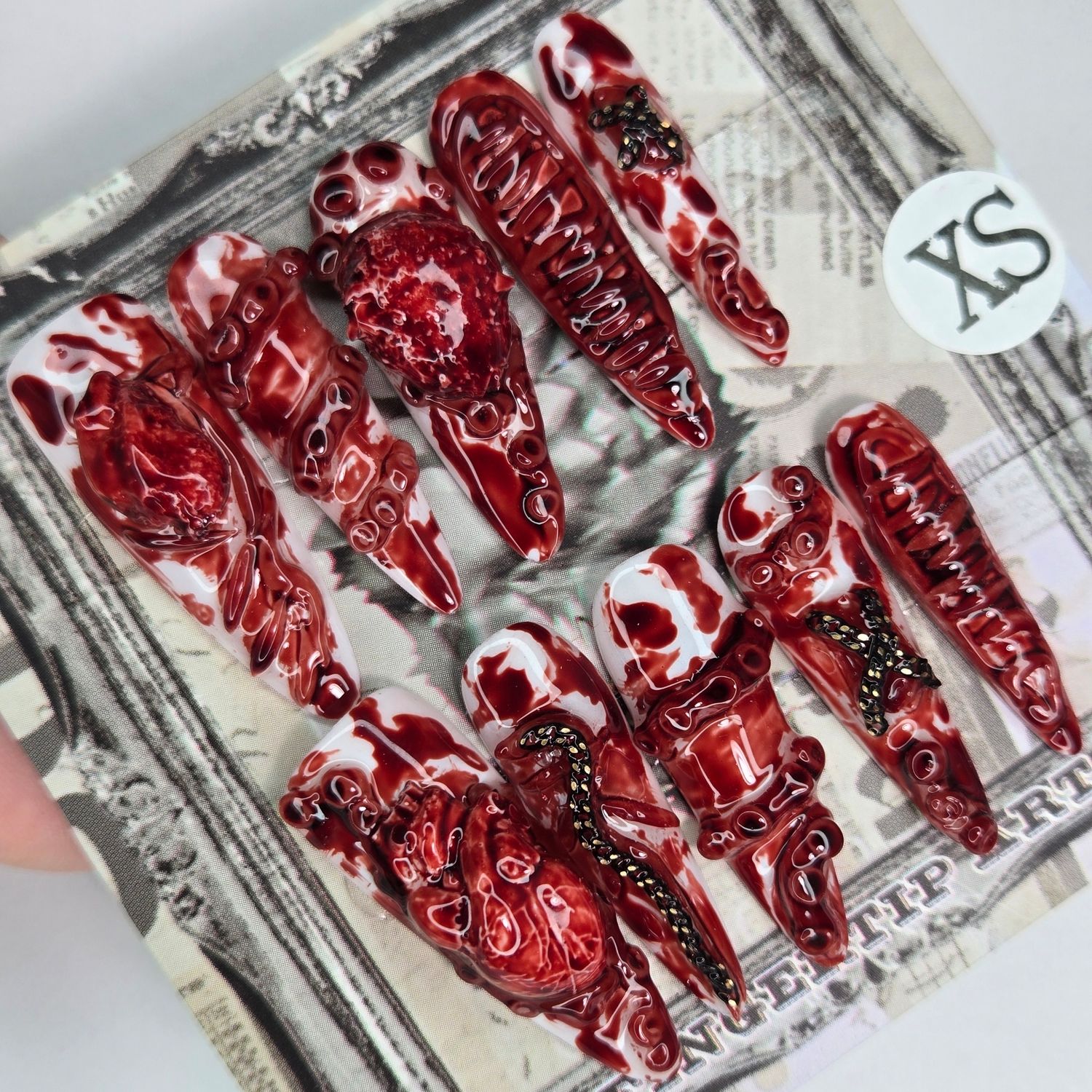 Hand-Sculpted Anatomical Organ Unique Horror Press-On Nails - XS