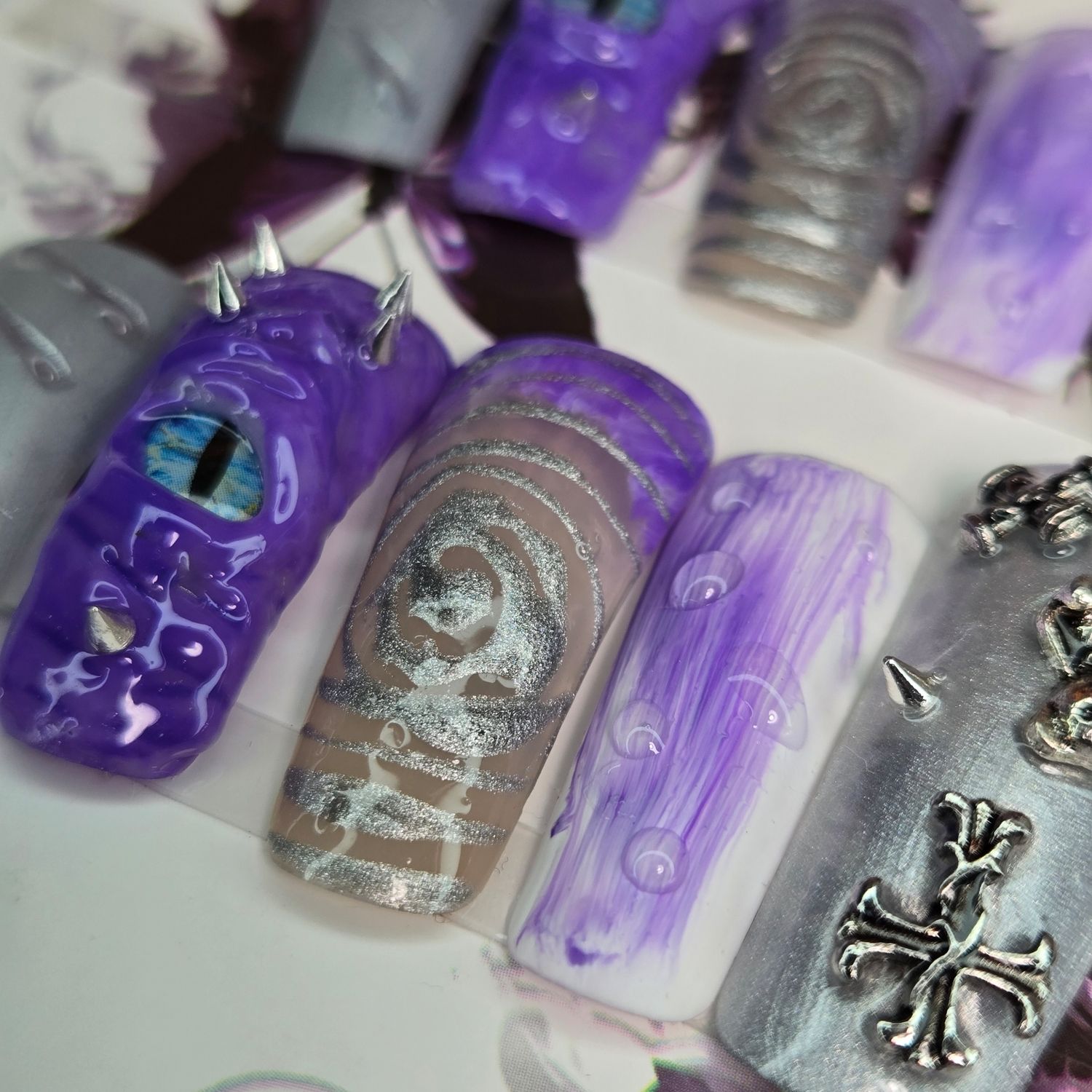Duck Nails with Evil Eye and Spikes – Mystical &amp; Edgy Design - S