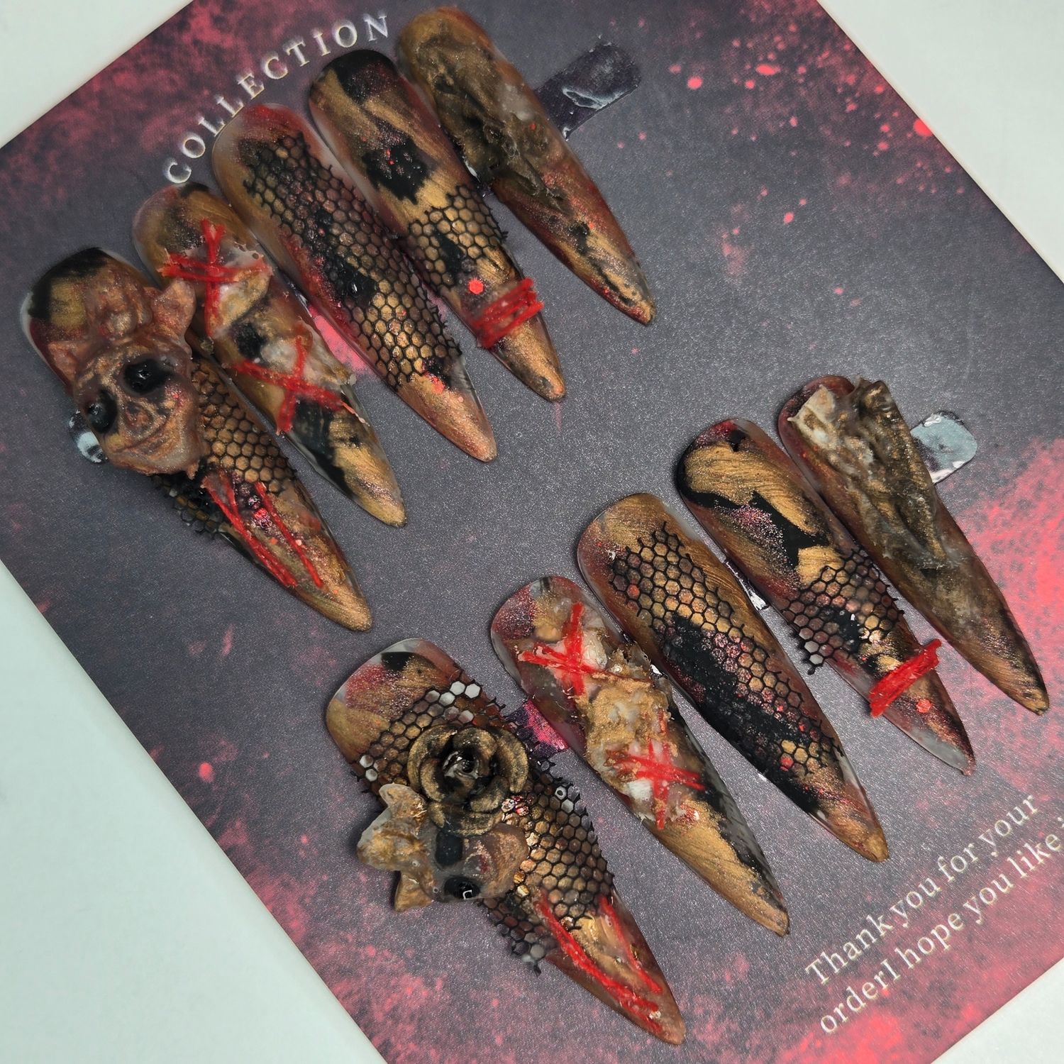 4cm Long Gothic Horror Handmade Press-On Nails - S