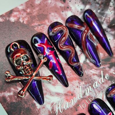 Gothic Snake and Skull Handmade Press-On Nails - S