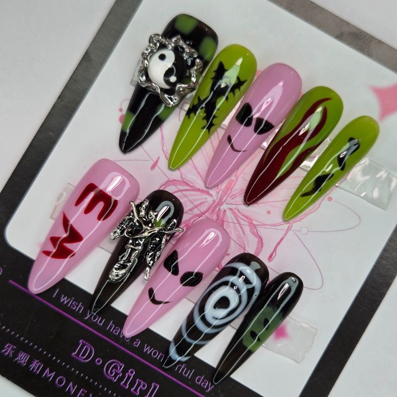 3cm Playful Yin-Yang and Alien-Inspired Press-On Nails - S