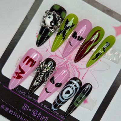 3cm Playful Yin-Yang and Alien-Inspired Press-On Nails - S