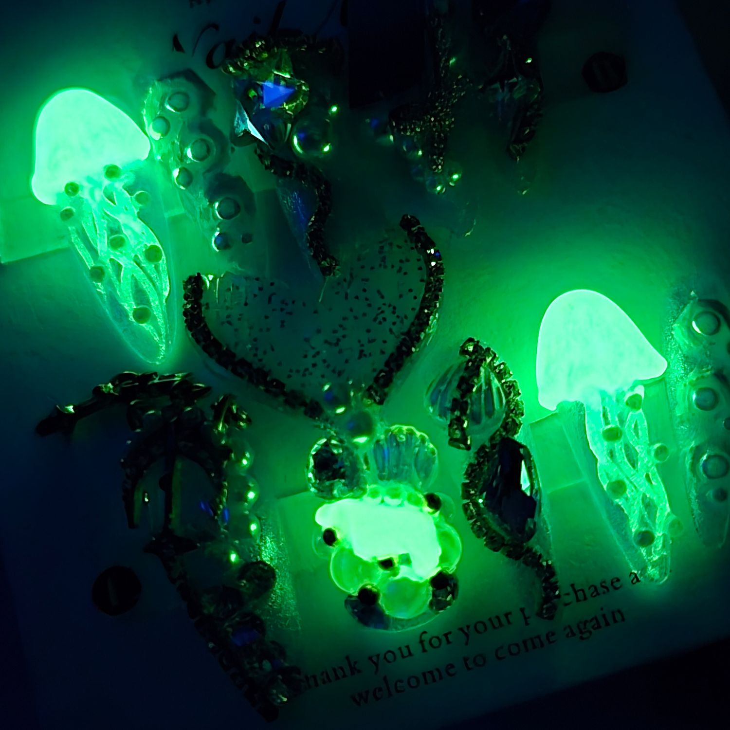 Glow-in-the-Dark Mermaid&amp;Jellyfish Press-On Nails- S