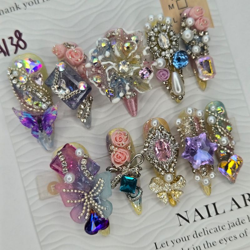 3D Sculpted Floral Handmade Press-On Nails - S