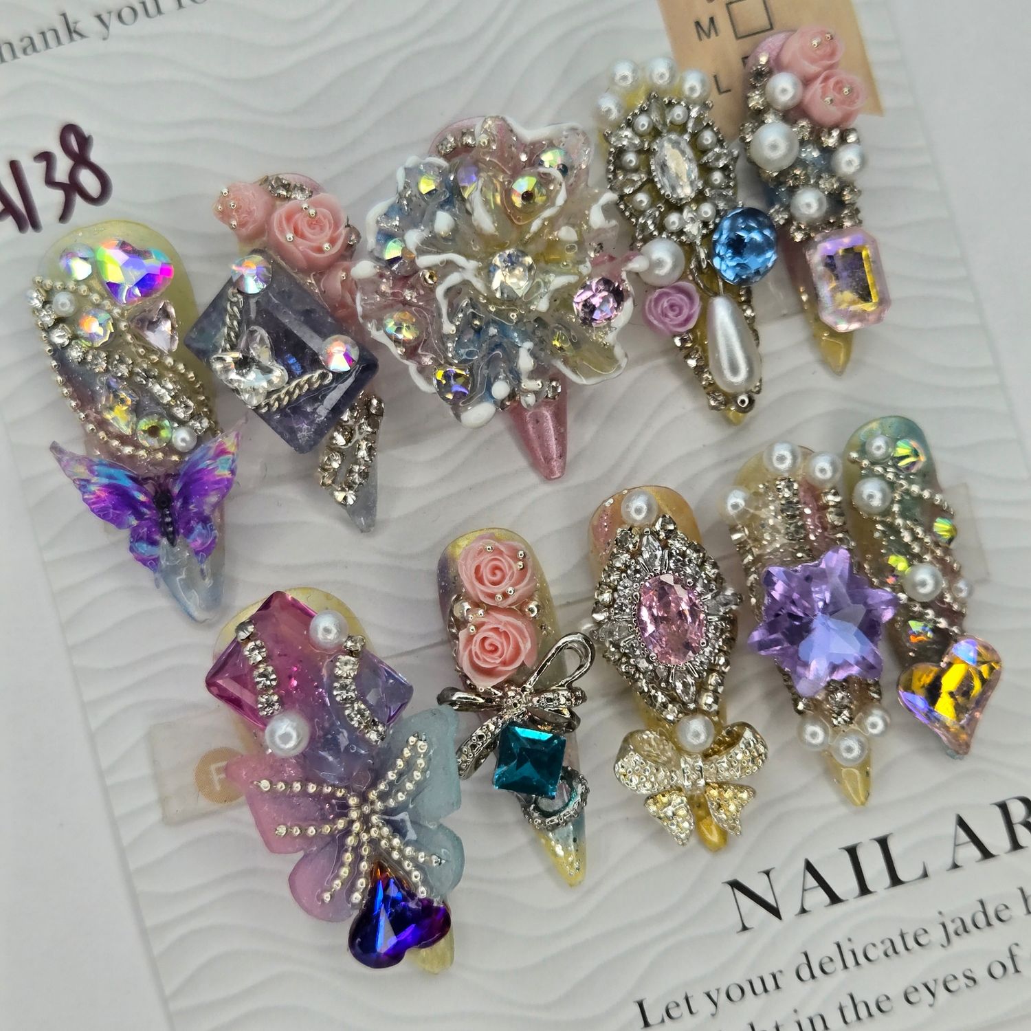 3D Sculpted Floral Handmade Press-On Nails - S