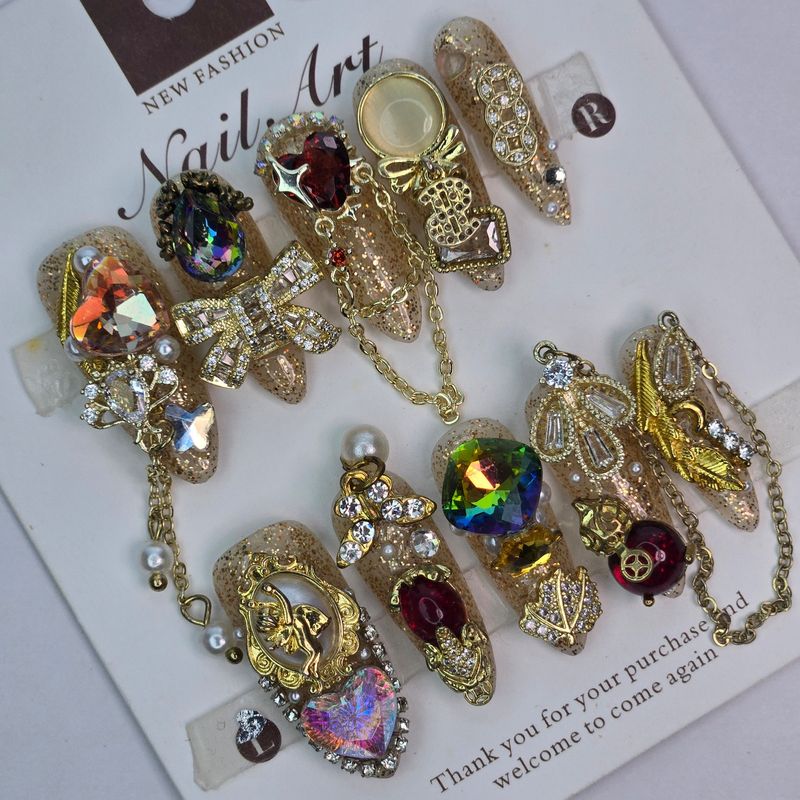 Golden Elegance 3D Luxury Press-On Nails - S