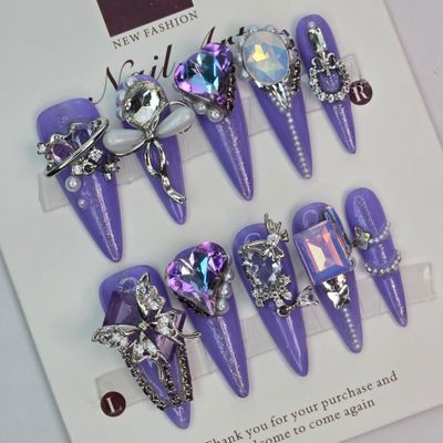 Amethyst Glam 3D Press-On Nails - S