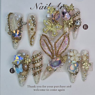 Golden Butterfly Luxe 3D Press-On Nails - S