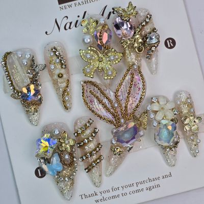 Golden Butterfly Luxe 3D Press-On Nails - S