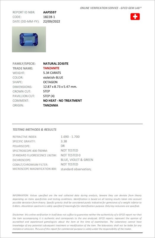 5.34 ct.	Tanzanite octagon/ Танзанит октагон (арт. 0007)