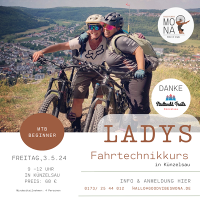 Ladys only - Fahrtechnik MTB
03.05.2024 9 bis 12 Uhr
Künzelsau