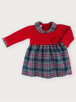 Vestido con cuerpo de punto y cuello de bebé combinado con la falda
