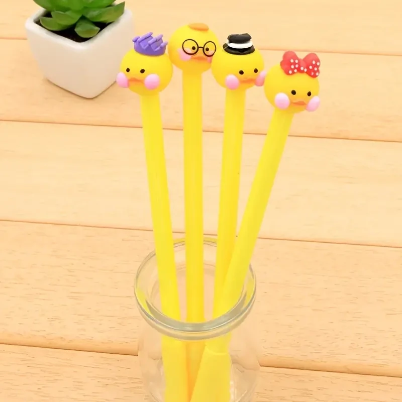 4pc Cute Cartoon Little Yellow Duck Black Gel Pens