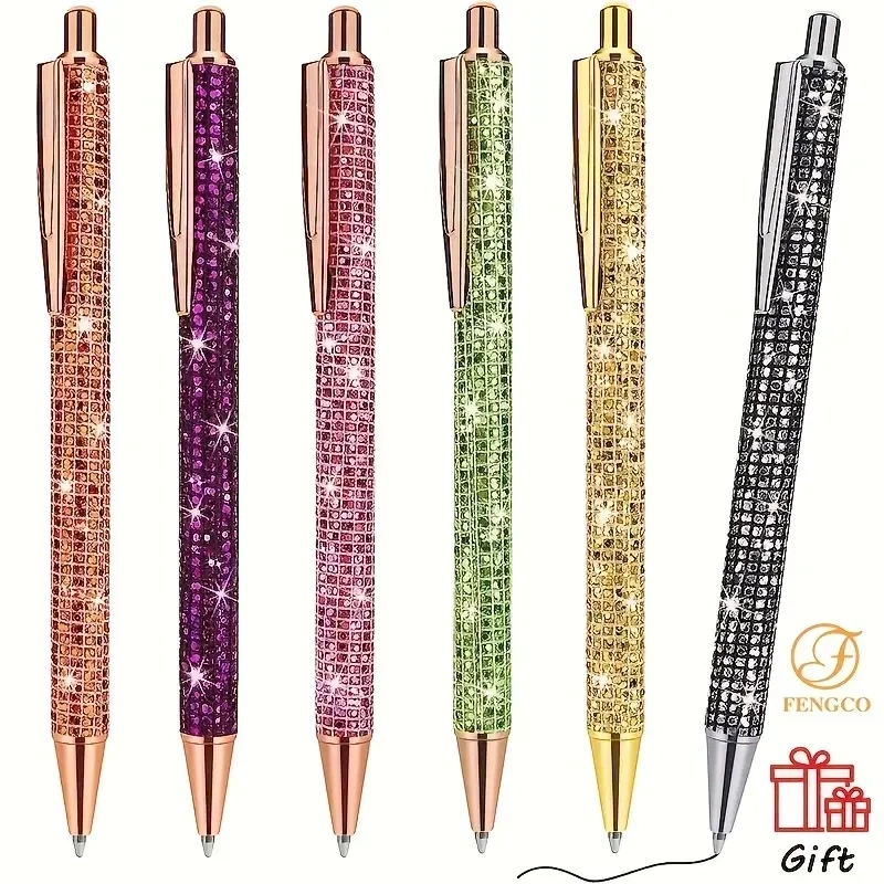 Bling Diamondoid Metal Pens Black Ink 6Pcs Set