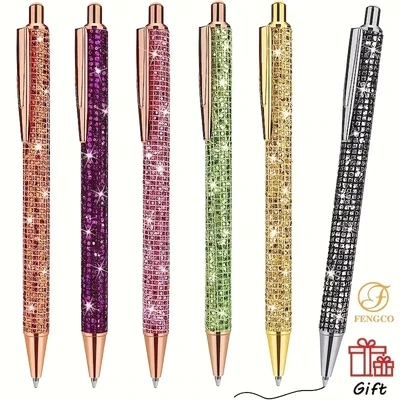 Bling Diamondoid Metal Pens Black Ink 6Pcs Set
