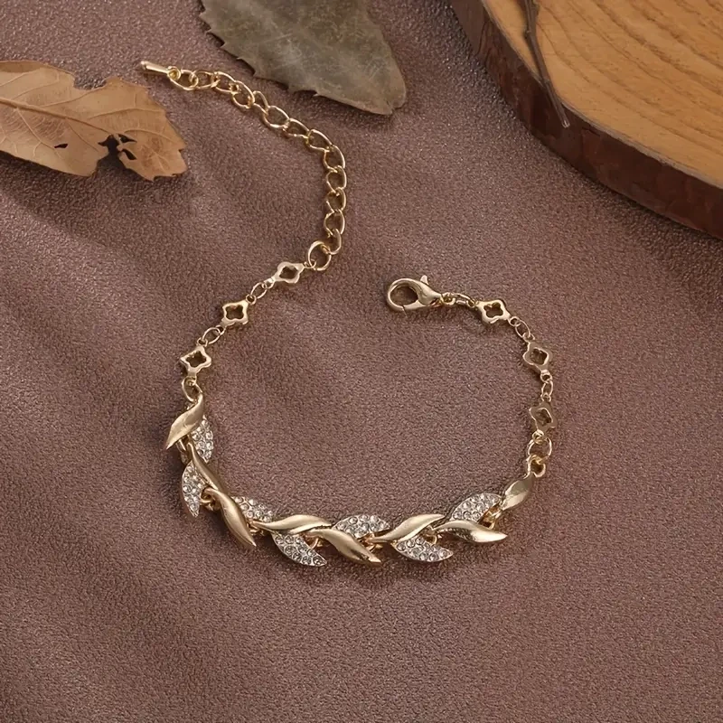 Golden Copper Bangle Bracelet Inlaid Shiny Zircon 18K Gold Plated