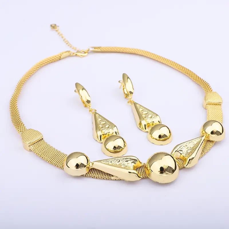 Copper Jewelry Set With Choker Necklace &amp; Dangle Earrings 24K Gold Plated