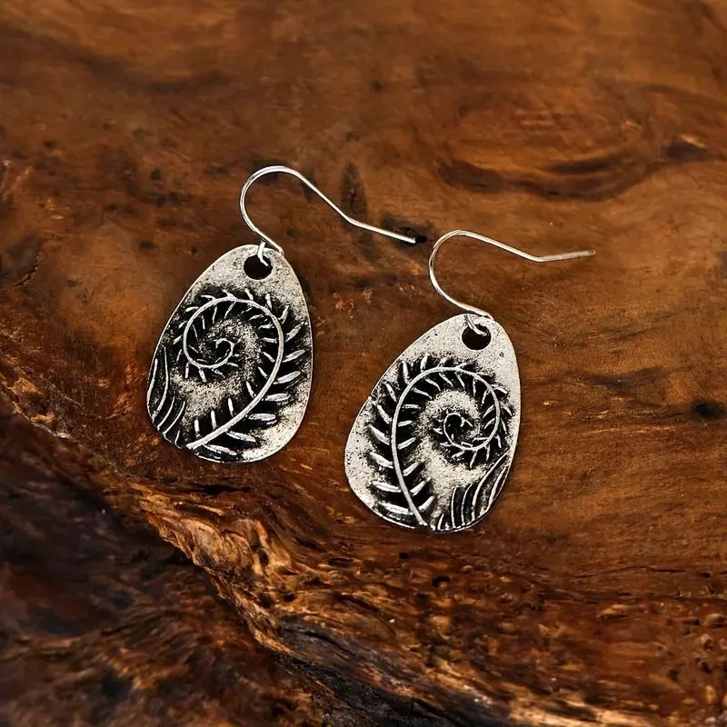 Water Drop Shape With Twig Pattern Hook Earrings Retro Boho