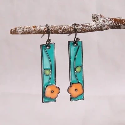 Boho Vintage Geometric Triangle Floral Drop Dangle Earrings 925 Silver Plated