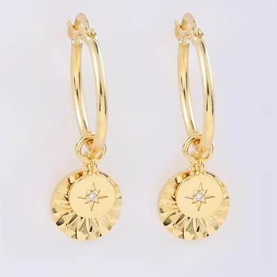 Shiny Star With Zircon Decor Round Dangle Earrings Copper and 18K Gold Plated