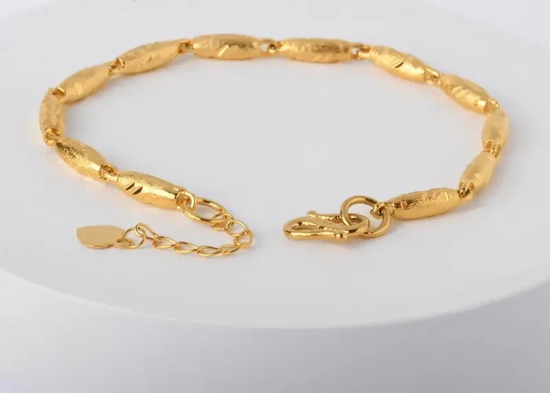 18K Gold Plated Olive Hollow Round Beads Bamboo Bracelet
