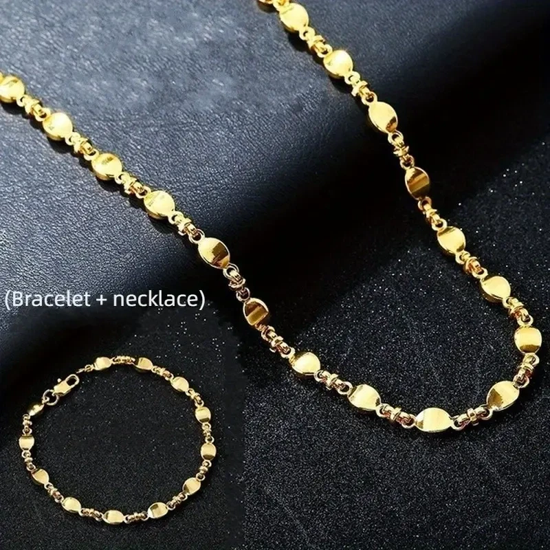 (Bracelet + Necklace) 18K Gold Plated Simple And Fashion Ingot Necklace Bracelet Set
