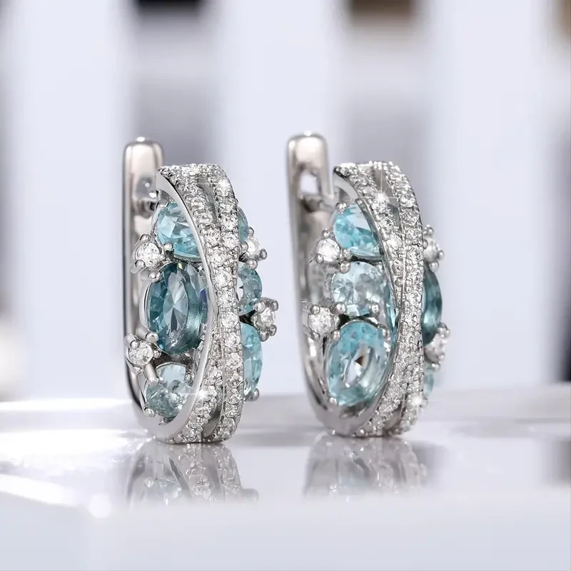 Silver Zircon Flower Earrings